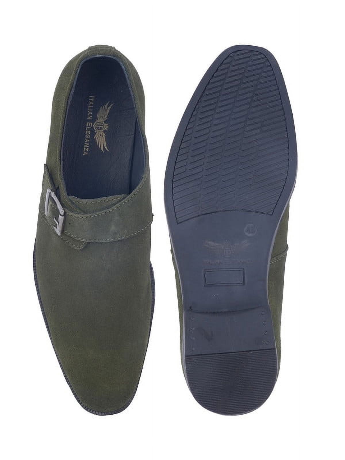 Green Suede Slip-On Loafers with Monk Strap Buy Suede Belgian Monk Strap Loafers main image 3