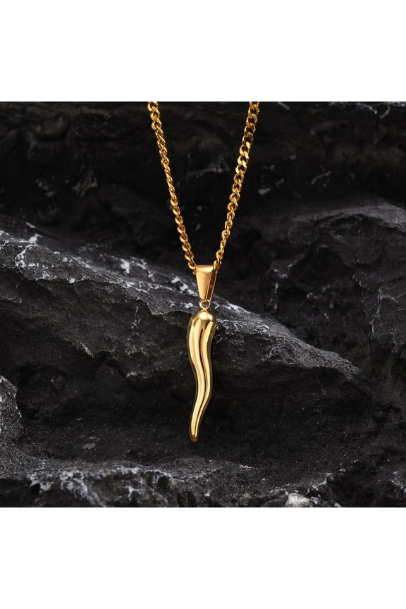 ITALIAN HORN Necklaces for Men Women,14K White Gold Italian Cornicello Charm Pendant Necklaces,Unisex Jewelry Gifts