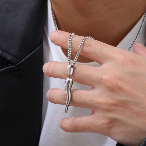 14K White Gold Italian Horn Cornicello Pendant – Real Gold – Sizes S To XXXL – Bestgoldshop