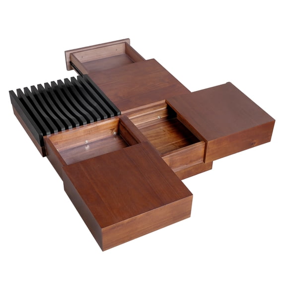 ITALIAN RETRO - INSPIRED ACACIA WOOD STORAGE COFFEE TABLE ,BROWN & BLACK COLOR