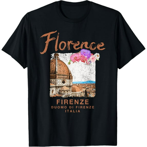 ITALY Florence DUOMO Italian Vintage Travel T-ShirtMen and women, Black T-shirt, size: Extra large