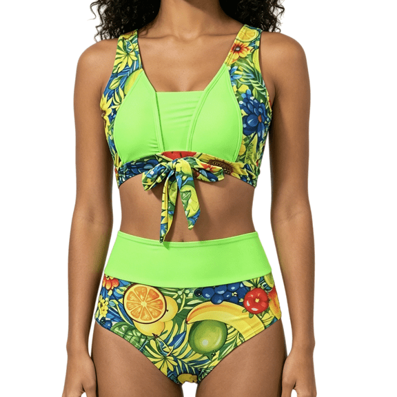 ITAWES Two Piece Bikini Swimsuits for Women Tie-Front Crop Top with High Waisted Bottom Tummy Control Modest Bathing Suit