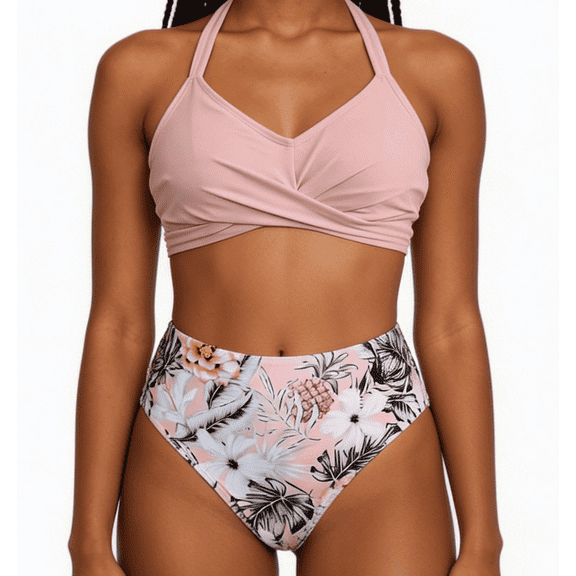 ITAWES Women's Mid Waist Bikini Set, Halter Two Piece Swimsuit, Stylish Bathing Suit for Beach & Pool