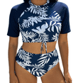 thumbnail image 1 of ITAWES Women's Two Piece Rash Guard Swimsuit, Short Sleeve Crop Top & High Cut Bikini Bottom, Sun Protection Swimwear, 1 of 5