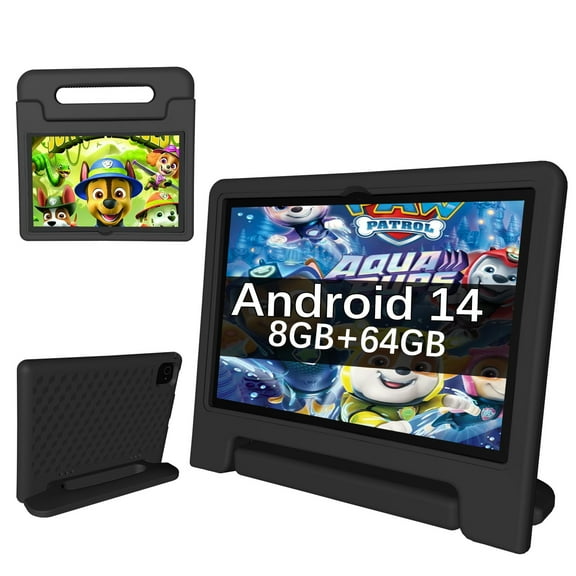 Kids Tablet 10 inch Android 14, 8GB RAM+64GB ROM Toddler Tablet for Children Teen, 2.4G & 5G WiFi, Dual Camera, 10.1" IPS HD Screen Family Link Parent Control, 2-Year Warranty