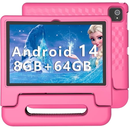 ITDULCET Kids Tablet 10 inch Android 14, 8GB RAM+64GB ROM Toddler Tablet for Children Teen, 2.4G & 5G WiFi, Dual Camera, 10.1" IPS HD Screen Family Link Parent Control, 2-Year Warranty