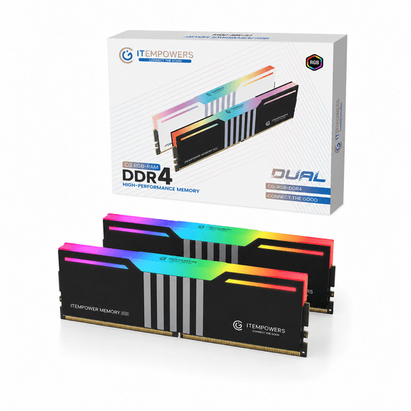 ITEMPOWERS 32GB (2x16GB) DDR4 3200MHz CL19 Desktop Ram Kit, Dual Channel, RGB, Black
