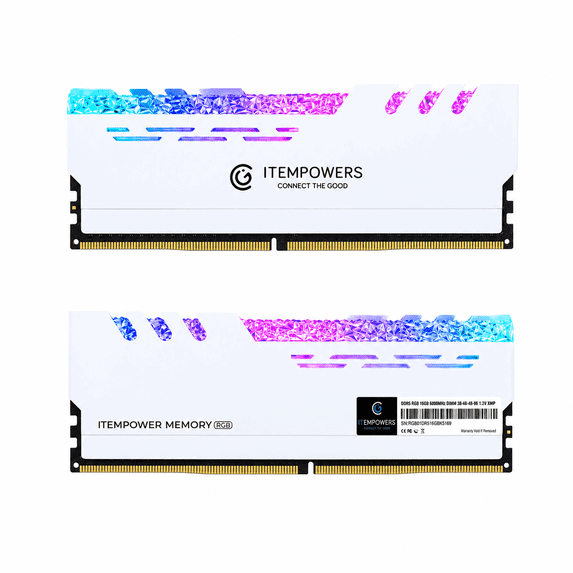 ITEMPOWERS 32GB (2x16GB) DDR5 RGB Gaming Desktop Memory 6000 MHz CL38 Dual Channel RAM Kit White