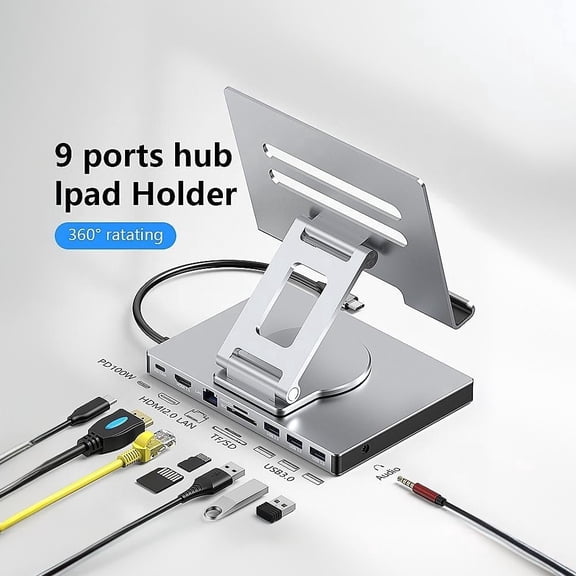 ITIGOITIE 9-in-1 Freestanding Docking Station, Foldable, Charging Enabled and Compatible with Multiple Devices, Silver