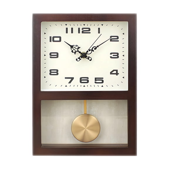 ITIGOITIE Rectangular Log Pendulum Wall Clock, Modern Minimalism, Dark Brown