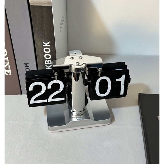 ITIGOITIE Retro Digital Flip Down Clock -Battery Powered Internal Gear Operated Clock for Home & Office Decor -Stainless Steel Color