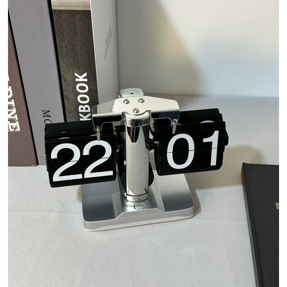 ITIGOITIE Retro Digital Flip Down Clock -Battery Powered Internal Gear Operated Clock for Home & Office Decor -Stainless Steel Color