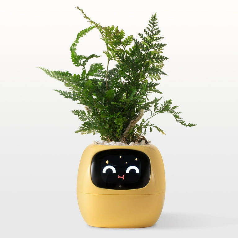 Itigoitie Smart Flowerpots, with Artificial Intelligence, Time Temperature Display, Multiple expressions, for Indoor Decoration, Gifts(Yellow)