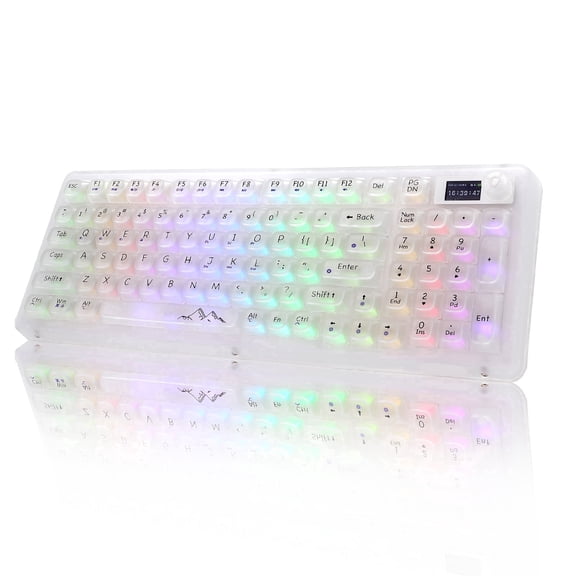 ITIGOITIE Transparent Wireless Mechanical Keyboard, TFT RGB Hot-Swappable, BT/2.4G/USB-C, Volume Knob, PBT Keycaps, 5000mAh for Win/Mac
