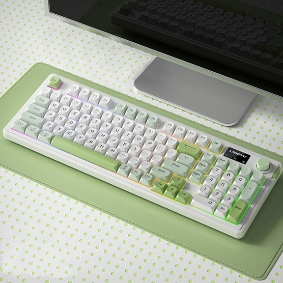 ITIGOITIE Tri - mode Bluetooth Wireless RGB Illuminated Membrane Keyboard,Silent, Esports/Gaming/Office, Snow Green Color