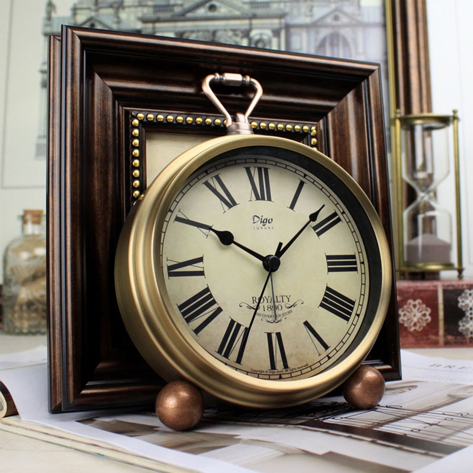 ITIGOITIE Vintage Silent Sweep Alarm Clock with Roman Numerals, Classic ...