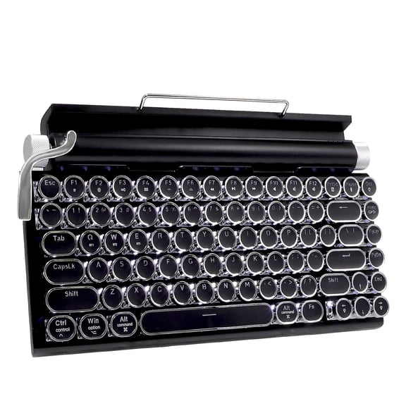 ITIGOITIE Vintage Typewriter Keyboard, 83-Key Retro Mechanical, Multi-Device, Bluetooth Wireless, Round Keycaps, Black (White Backlight)