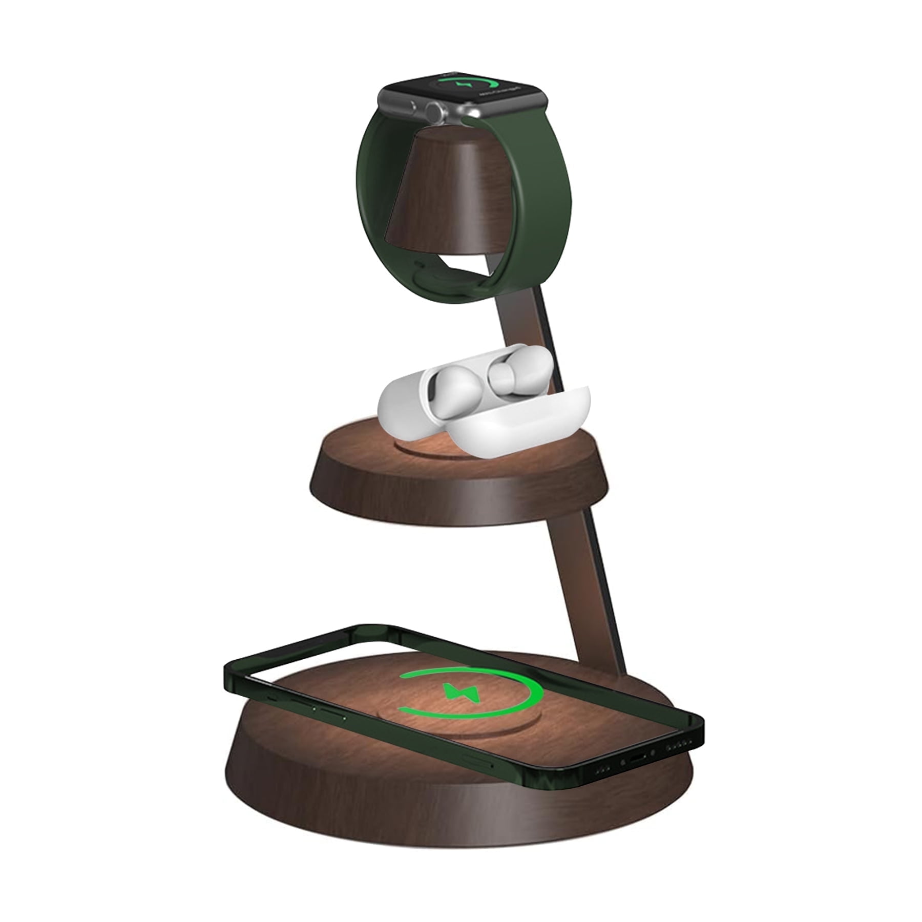 ITIGOITIE Wireless Charger, 5-in-1 Magnetic, Mobile Phone/Watch/Headset Fast Charge, Ambient Lamp, Wood Color