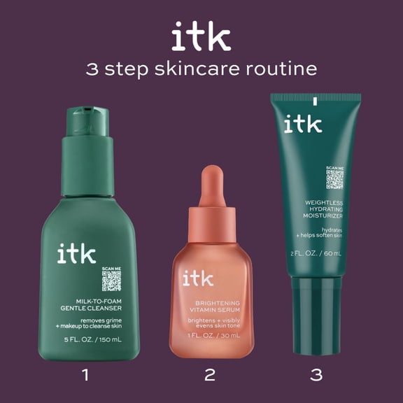ITK SKINCARE 3 Step Daily Skincare Routine Set - Cleanser, Serum, Moisturizer