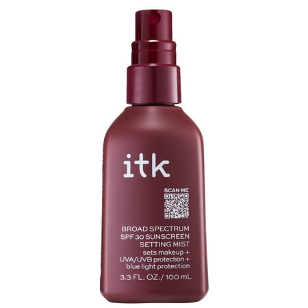 ITK Skincare Broad Spectrum SPF 30 Sunscreen Setting Mist with Vitamin E for All Skin Types 3.3 oz