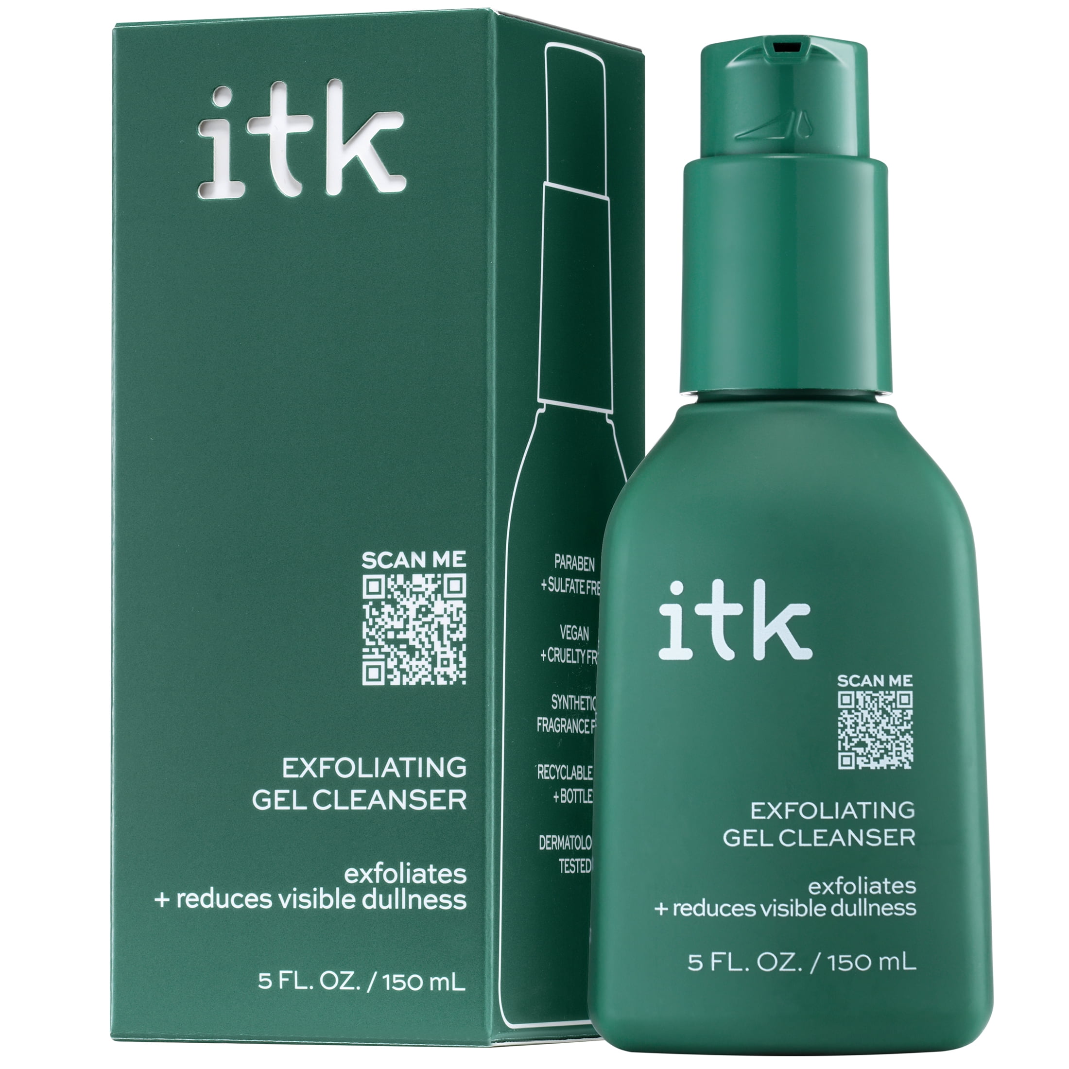 ITK Skincare Exfoliating Gel Face Wash Cleanser with Spirulina Extract for All Skin Types, 5 oz