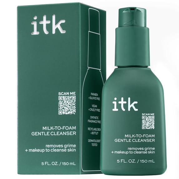 ITK Skincare Face Wash Foaming Gentle Cleanser + Moisture + Makeup Remover, 5oz