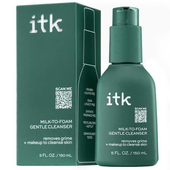 ITK Skincare Face Wash Foaming Gentle Cleanser + Moisture + Makeup Remover, 5oz