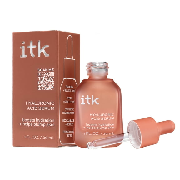 ITK Skincare Hyaluronic Acid Serum, Hydration with Squalane and Niacinamide for All Skin Types, 1 oz