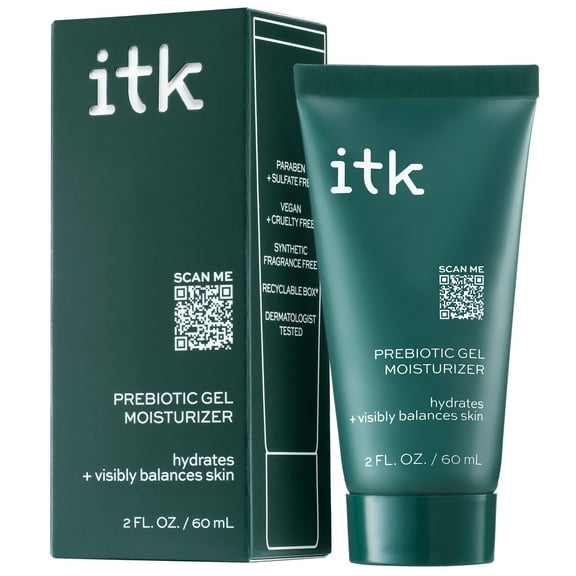 ITK Skincare Prebiotic Gel Moisturizer with Niacinamide and Squalane for All Skin Types, 2 oz