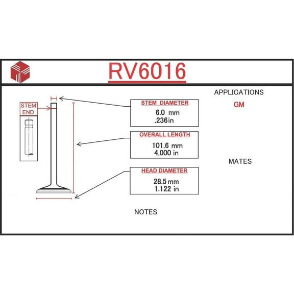 ITM Engine Components RV6016 Engine Intake Valve For 04-08 Aveo Aveo5 Wave Wave5