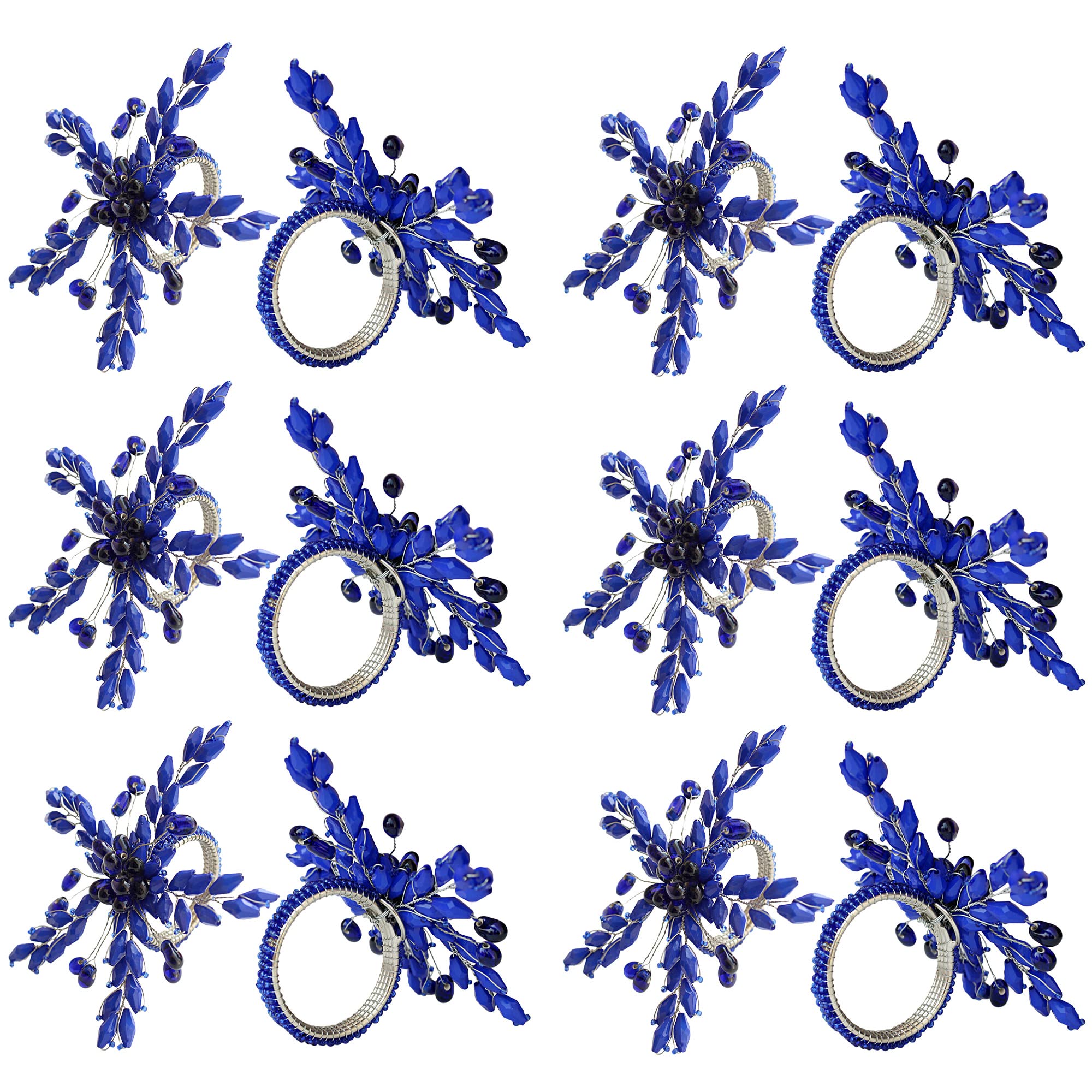 Modern Blue and Nickel Plated Leaf Napkin Rings Set of 12