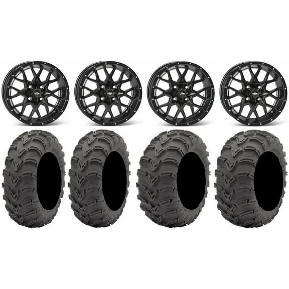 ITP Hurricane 12" Wheels Black 25" Mud Lite AT Tires Honda Rincon Yamaha Rhino Kawasaki Brute Force Suzuki KingQuad