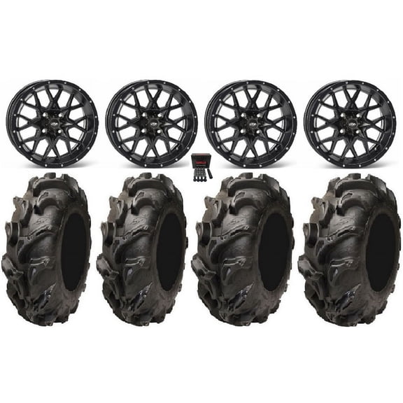 ITP Hurricane 14" Wheels Black 27" Mega Mayhem Tires Honda Rincon Yamaha Rhino Kawasaki Brute Force Suzuki KingQuad