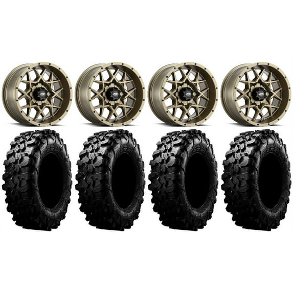 ITP Hurricane 14" Wheels Bronze 32" Carnivore Tires Yamaha Viking Wolverine YXZ1000R CFMoto ZForce 950 UForce 1000