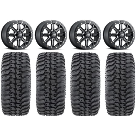 ITP Inertia Bdlk 14" Wheels Bk +40mm 28" Regulator Tires Sportsman RZR Ranger