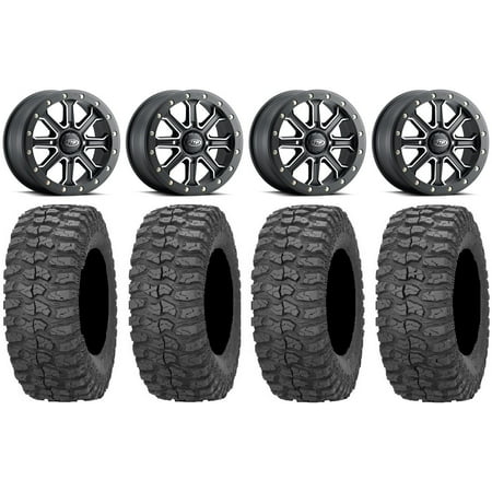 ITP Inertia Bdlk 14" Wheels Bk +40mm 30" Rock-A-Billy Tires Kawasaki Teryx Mule