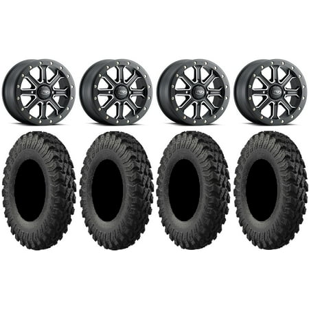 ITP Inertia Bdlk 15" Wheels Bk +40mm 30" MotoRally Tires Kawasaki Teryx Mule