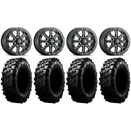 ITP Inertia Bdlk 15" Wheels Bk +40mm 33" Carnivore Tires Sportsman RZR Ranger
