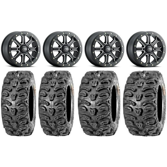 ITP Inertia Beadlock 14" Wheels Black +40mm 28" Bear Claw HTR Tires Can-Am Maverick X3 / Honda Pioneer 1000 / Talon