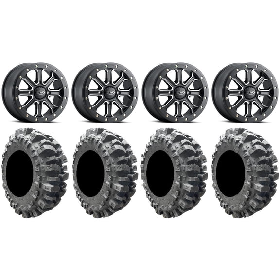 ITP Inertia Beadlock 14" Wheels Black +40mm 28" Bogger Tires Can-Am Commander Maverick Renegade Outlander Defender