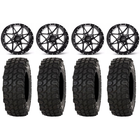 ITP Tornado 14" Wheels Black 28" XComp ATR Tires Honda Rincon Yamaha Rhino Kawasaki Brute Force Suzuki KingQuad