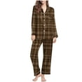 thumbnail image 1 of ITSAME 2-Piece Pajama Sets for Womens, Plaid Buttons Notch Collar Tops Stretch Pants Casual Loungewear Brown M, 1 of 5