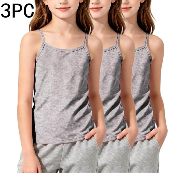 ITSAME 3-Pack Girls Camisoles Breathable Knit Cotton Tank Tops Kids Loose Casual Undershirts Gray Size 7-8