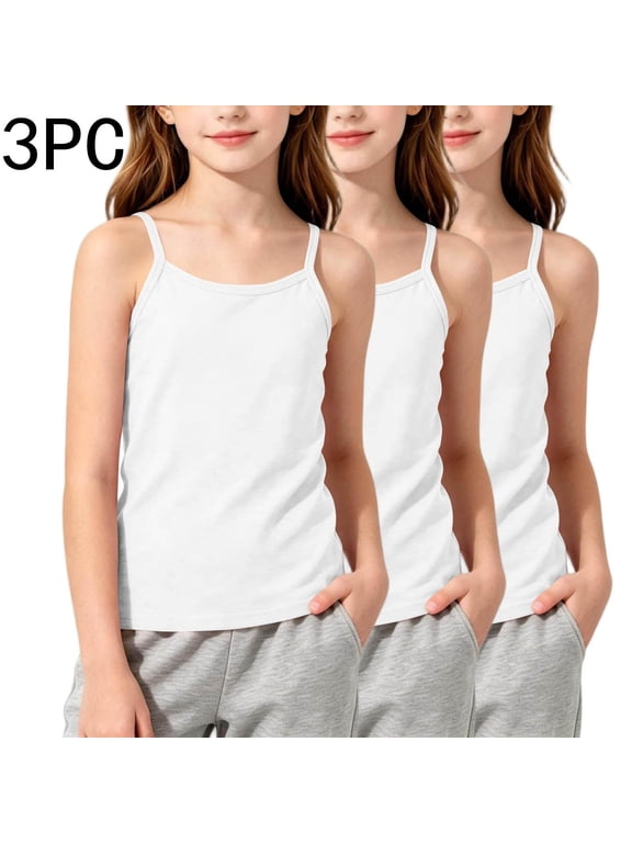 3-Pack Girls Camisoles Breathable Knit Cotton Tank Tops Kids Loose Casual Undershirts White Size 5-6