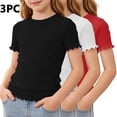 thumbnail image 1 of ITSAME 3 Pack Girls Crewneck T-Shirts Ruffle Ribbed Knit Tees Summer Casual Comfort Tops Red Size 7-8, 1 of 5