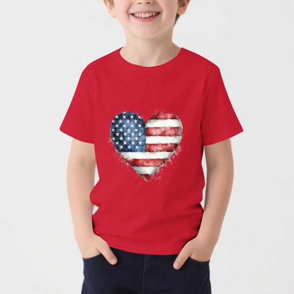 ITSAME 4th of July T-Shirts for Boys, Crewneck Independence Day Print Short Sleeve Kids Patriotic Graphic Tee Red Size 9-10T