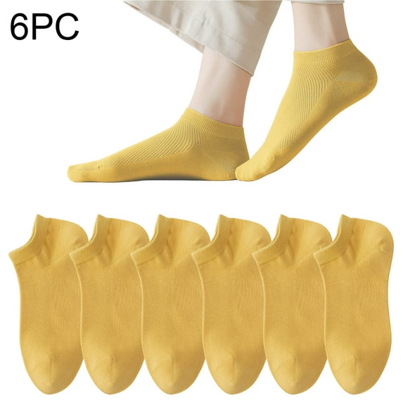 ITSAME Ankle Socks for Womens, Non Slip Thin Breathable 6 Pairs Cotton Socks Yellow Free Size