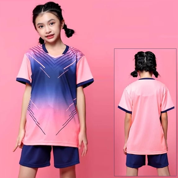 ITSAME Athletic Outfits for Boys Girls, Gradient Print Top and Shorts Breathable Quick-Dry Performance Running Sets Pink 10-11T