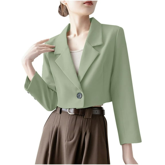 ITSAME Blazer for Womens, Long Sleeve Lapel One Button Solid Color Fashion Cropped Suit Jacket Mint Green XL