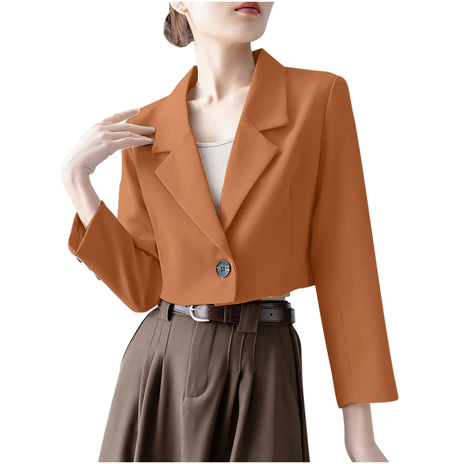 Ameri　WAIST SHAPE ASSORT BUTTON COAT ITSAME Blazer for Womens, Solid Color One Button Long Sleeve Lapel